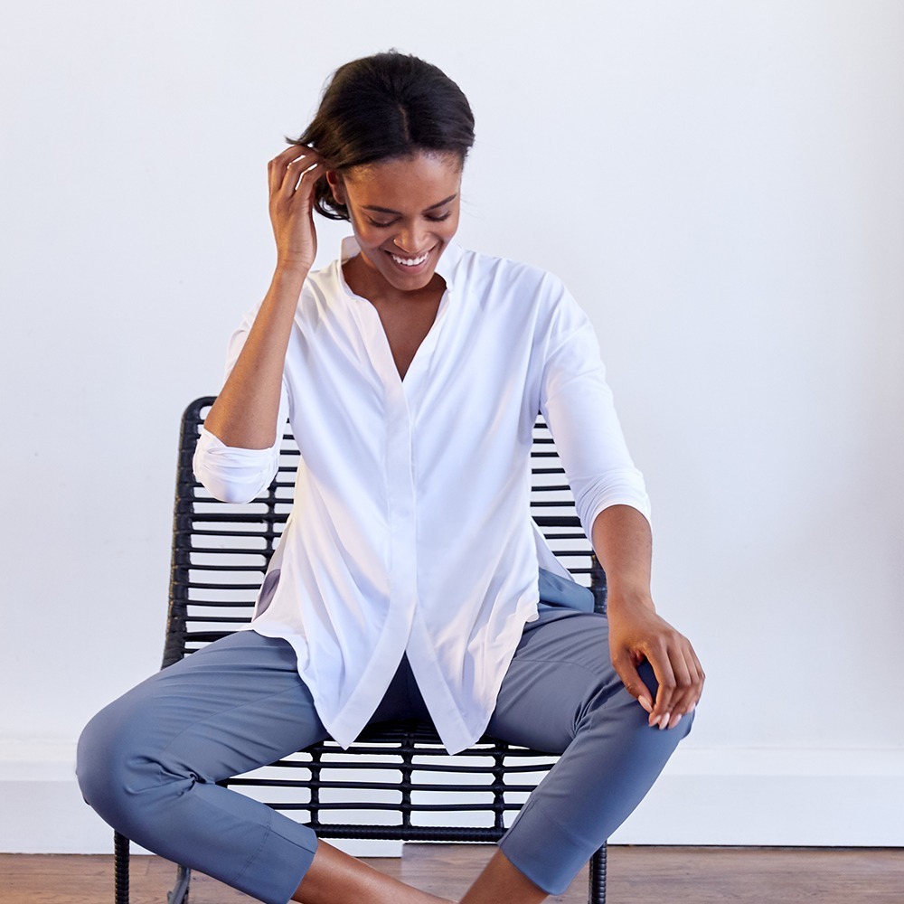 ADAY Squared Out‎ Snap-Up Long Sleeve Shirt In White Women's Size S